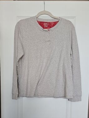 L.L.Bean Women’s Henley Long Sleeve Shirt Size Large Cotton Casual Top Beige